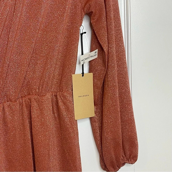 NWT Halogen Women's Sparkle Long Sleeve Faux Wrap Dress Rust Marsala SZ … - Picture 5 of 9